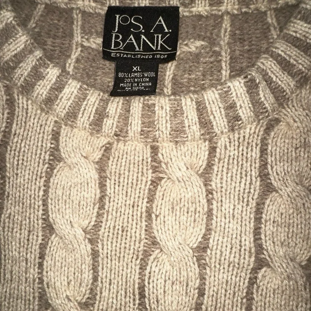 Light Tan Cable Knit Crewneck Sweater